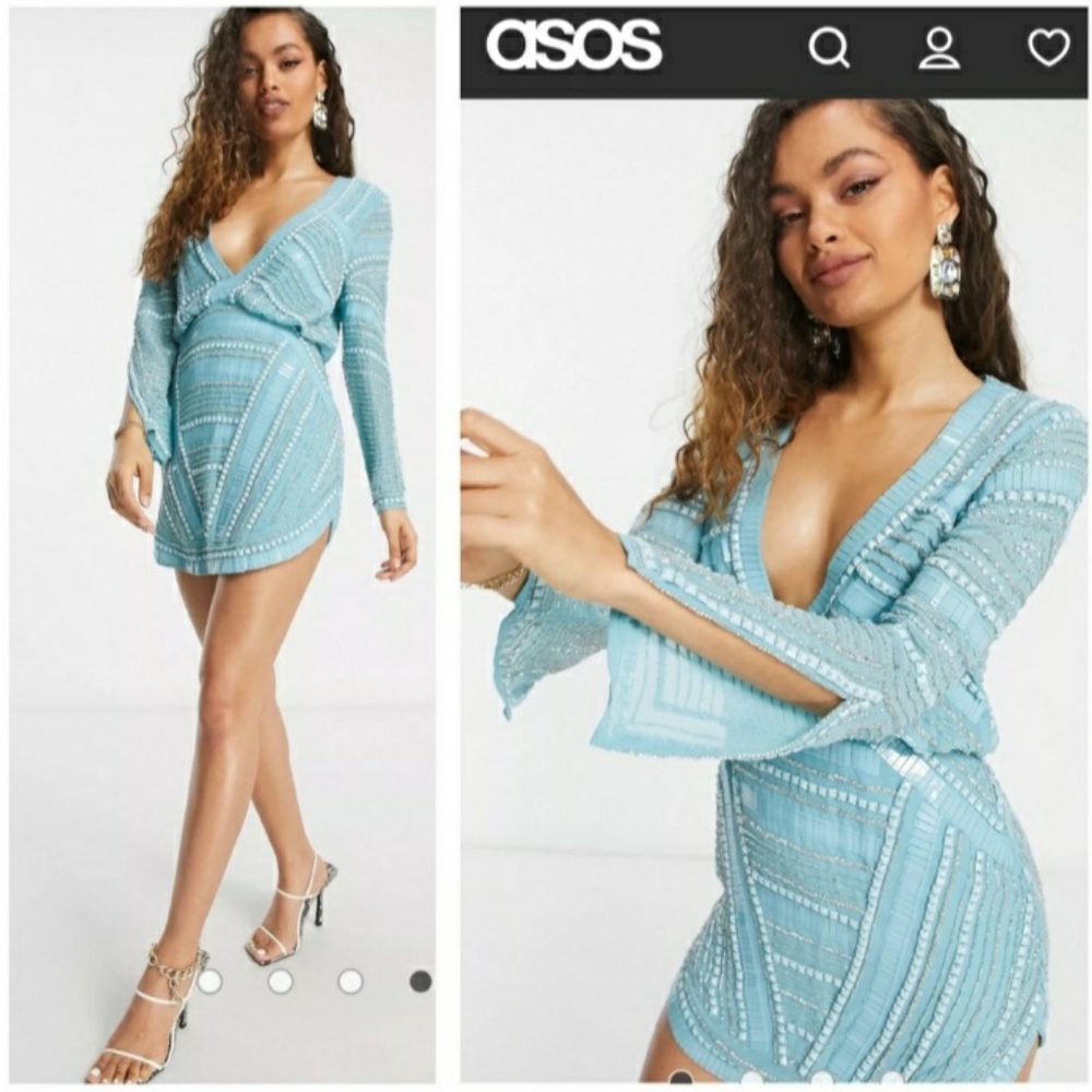 ASOS PETITE BLOUSON LINEAR EMBELLiSHED MINI DRESS